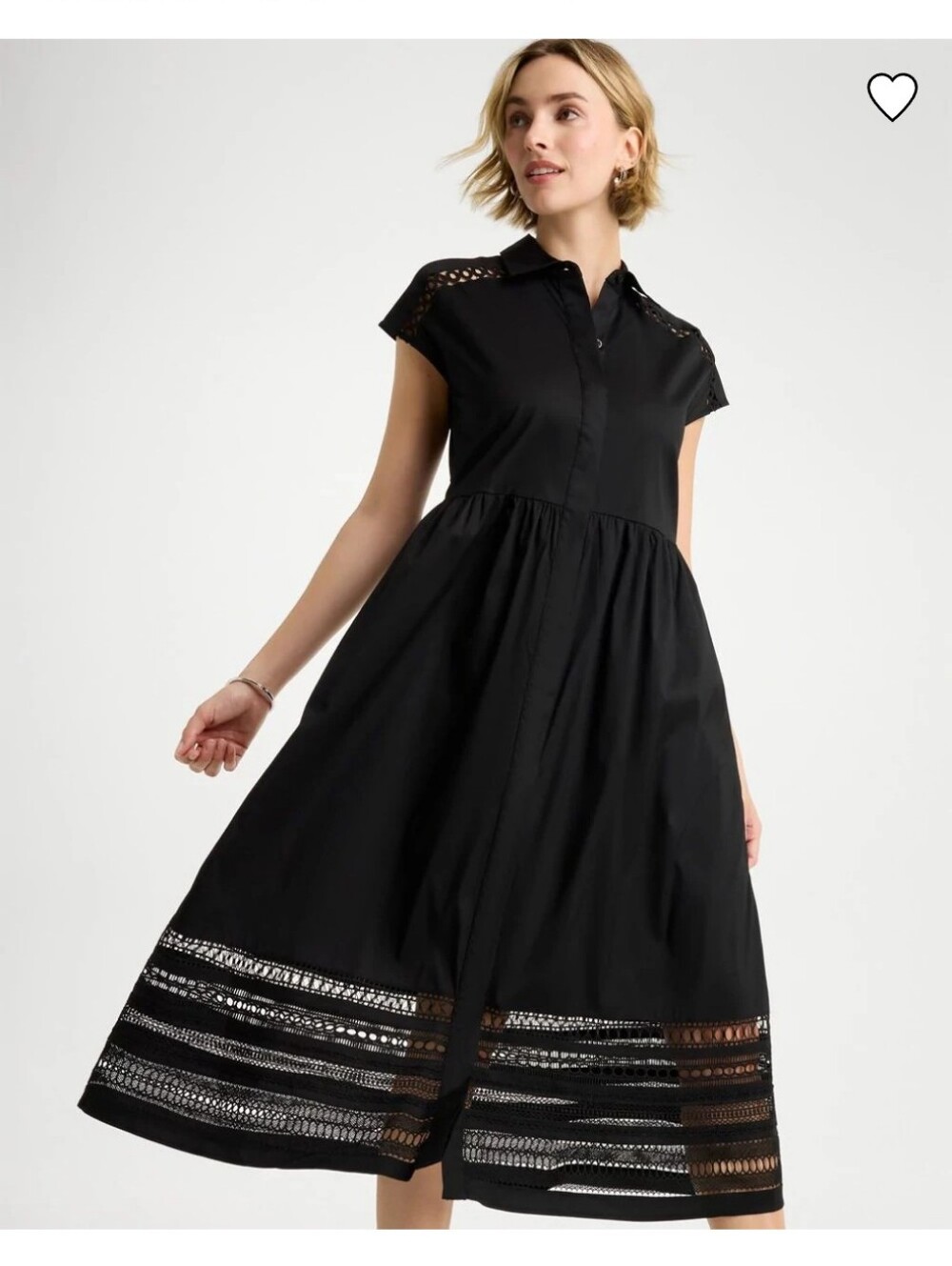 Chico's Lace Trim Midi Shirtdress- 2 (12/14-L) - Picture 5 of 11